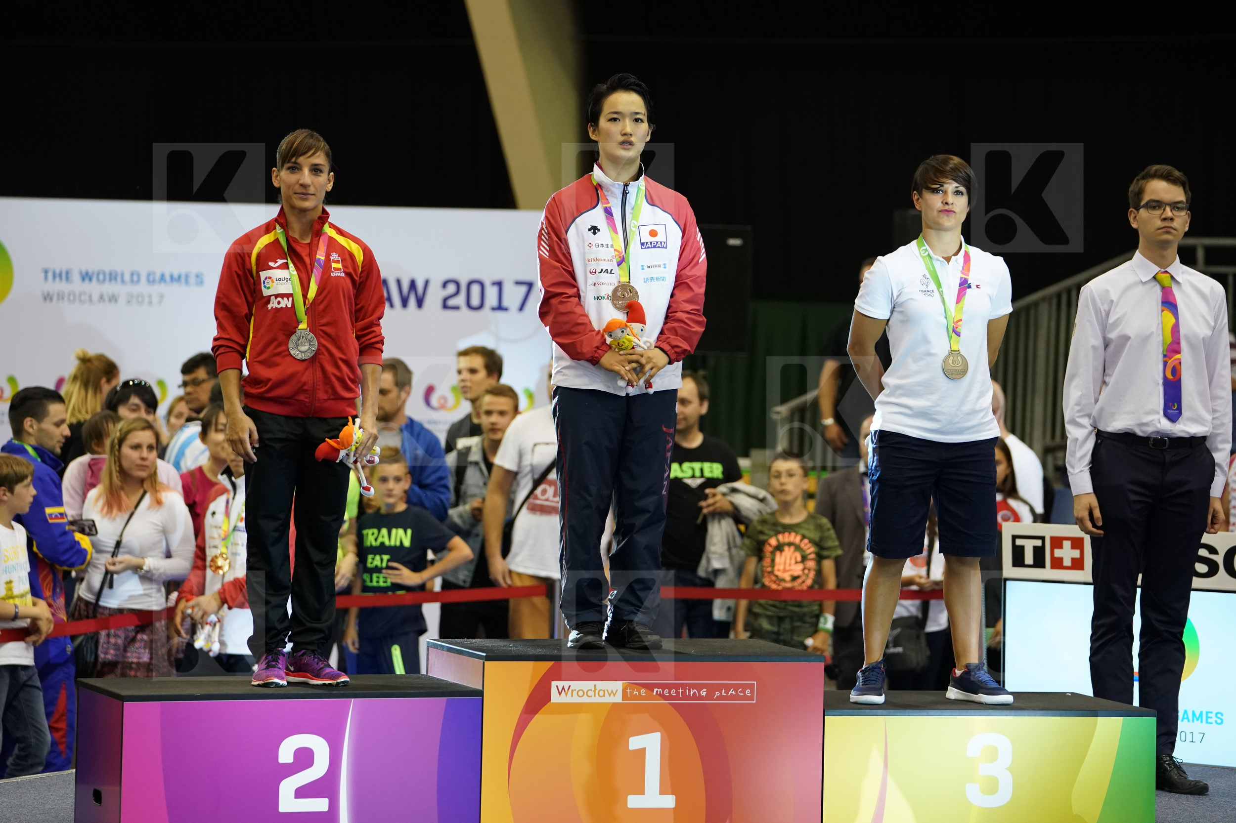 Female Kata France Japan podium Sanchez Jaime Sandra Scordo Sandy Shimizu Kiyou Spain